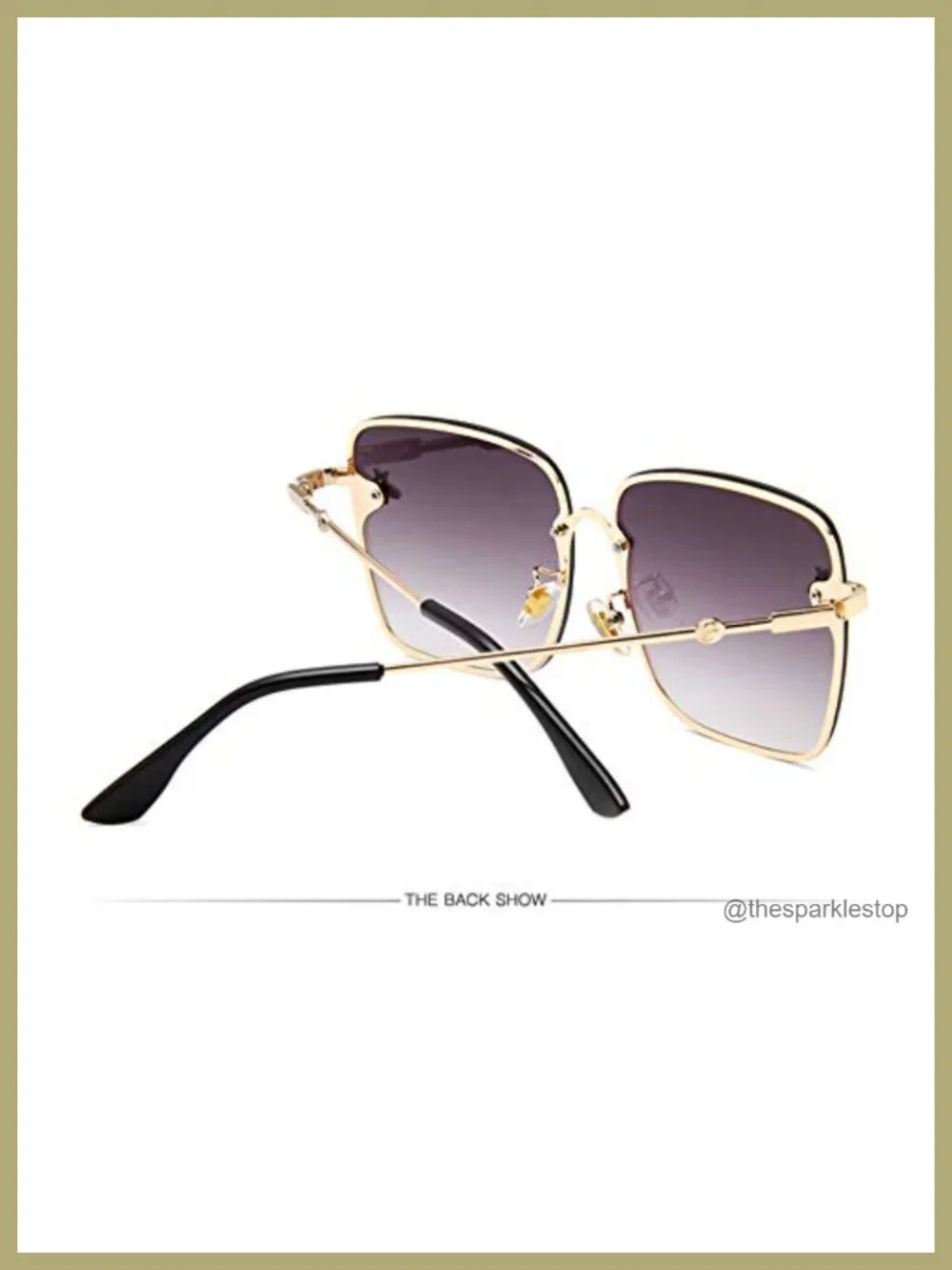 Oversized Square Metal Frame Sunglasses with Bee Decor